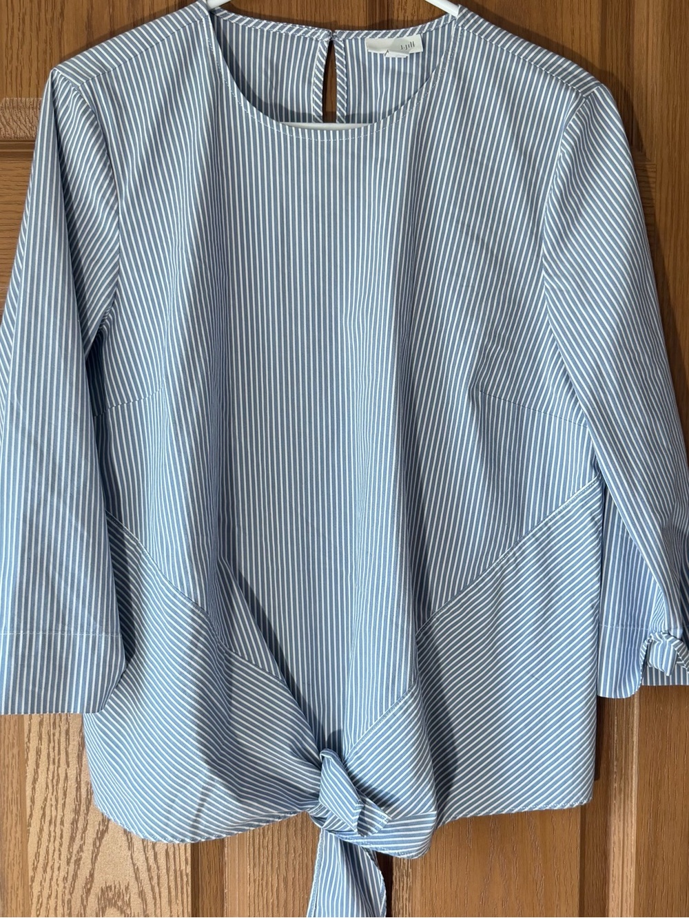 J. Jill Blue and White Striped Tie-Front Blouse